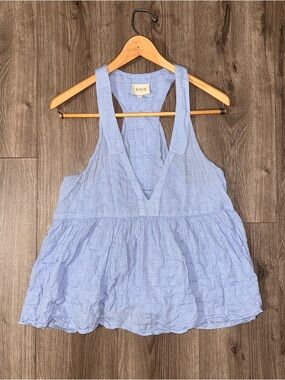 Koch Blue and White Pinstripe Slub Cotton Flounce Racerback Tank